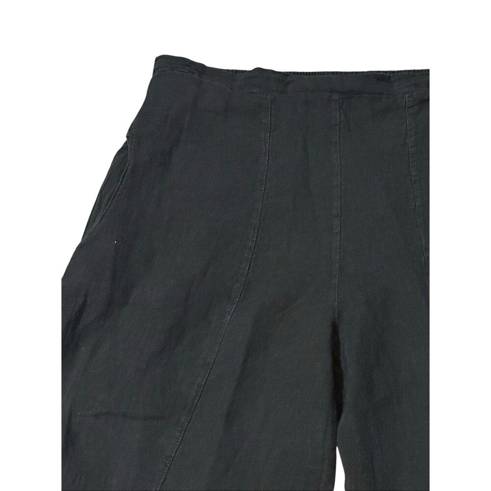 Inizio black charcoal linen wide leg cropped pants M Lagenlook - Picture 7 of 10